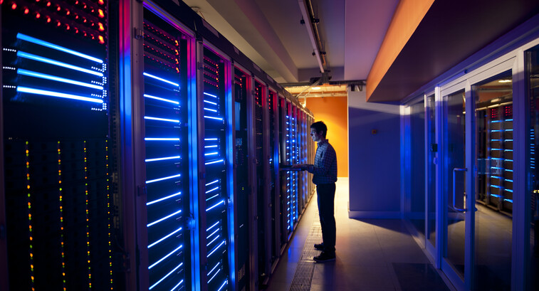 Modern interior of server room in datacenter
