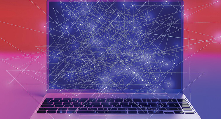 laptop with abstract networking connection points