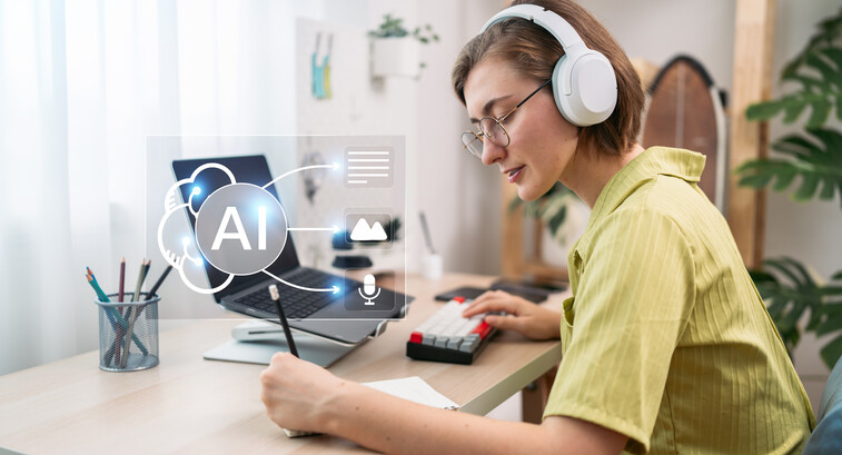 Small business owner using AI