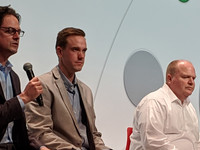 L-R: Kevin Verde and John Lawler of Onix, Jeff Johnson of Gordon Food Service and Jessica Pelegio of Google Cloud, discuss Gordon's adoption of G Suite