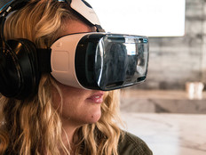 Woman using a Samsung Gear VR headset 