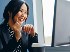 Female employee sitting at a workspace 