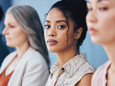 Person looking into camera during meeting