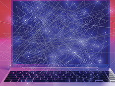 laptop with abstract networking connection points