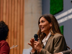 People speaking at conference