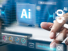 Man using a laptop and AI assistant dashboard