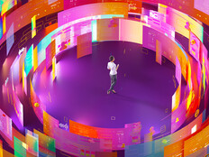 Person surrounded by screens