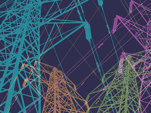 Colorful overlapping silhouettes of Electricity Pylons