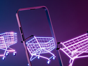 abstract image of a phone and shopping cards to illustrate unified commerce