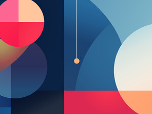 Background with various flat circles on geometric background