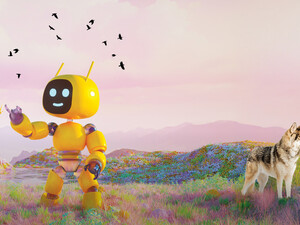 Colorful AI bots in a fairy tale background