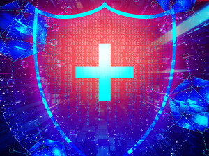 Shield with code in the background