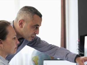 Bankers reviewing data