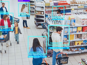 Cameras watching shoppers in a grocery store
