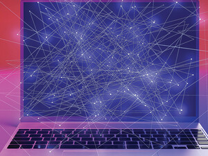 laptop with abstract networking connection points