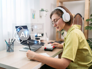 Small business owner using AI