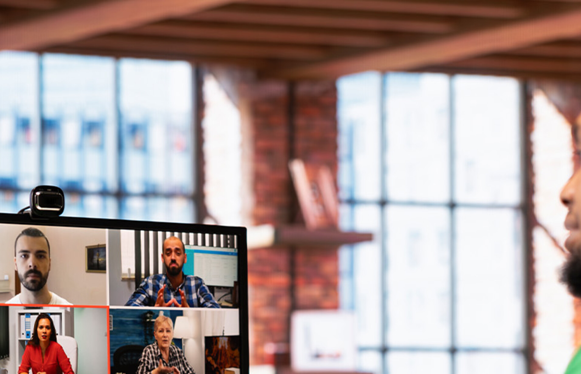 Person taking meeting remotely