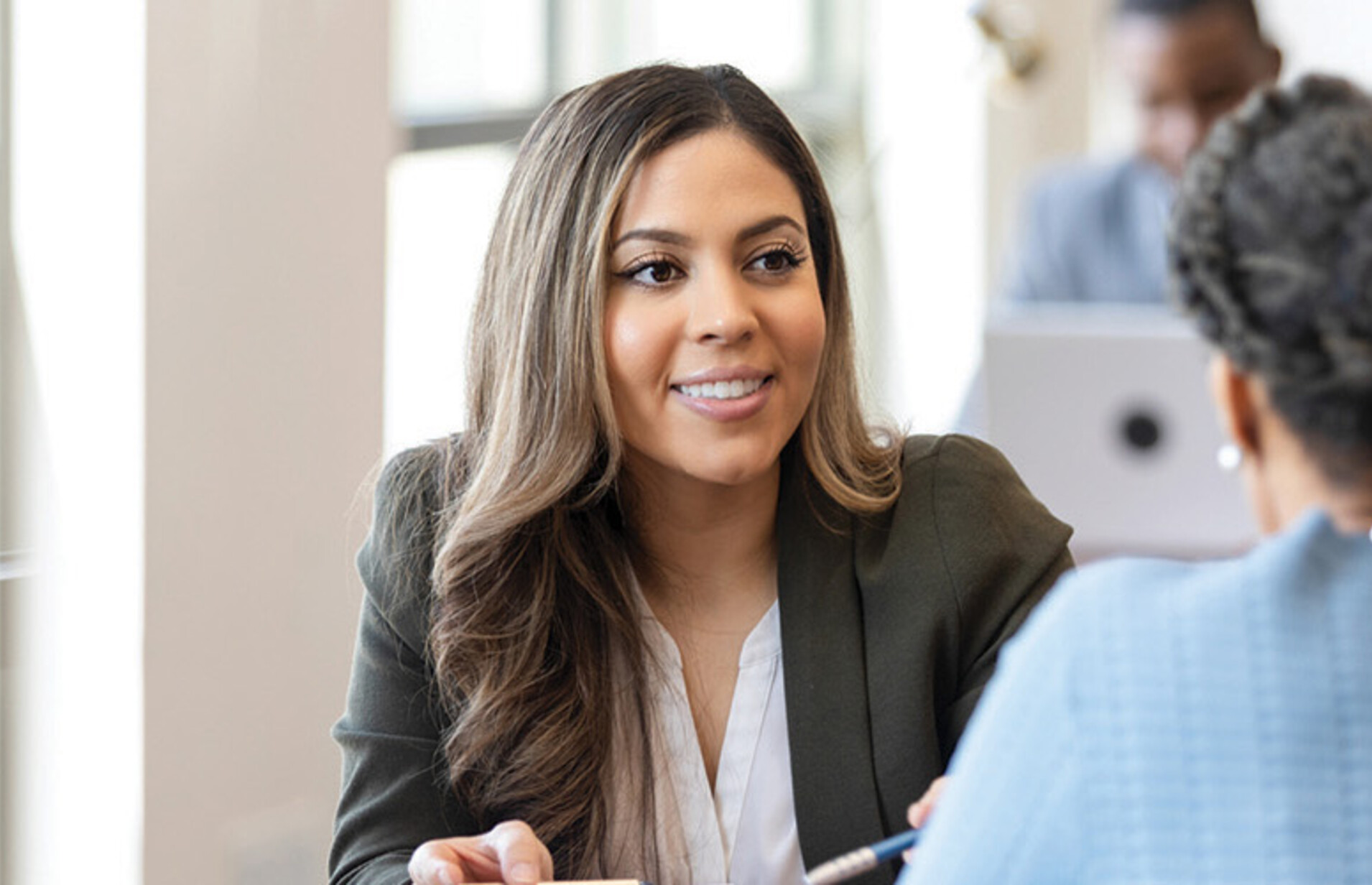 Banker working with customer
