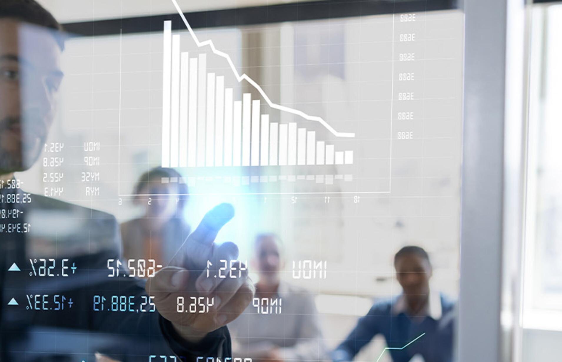 Person reviewing data in the meeting