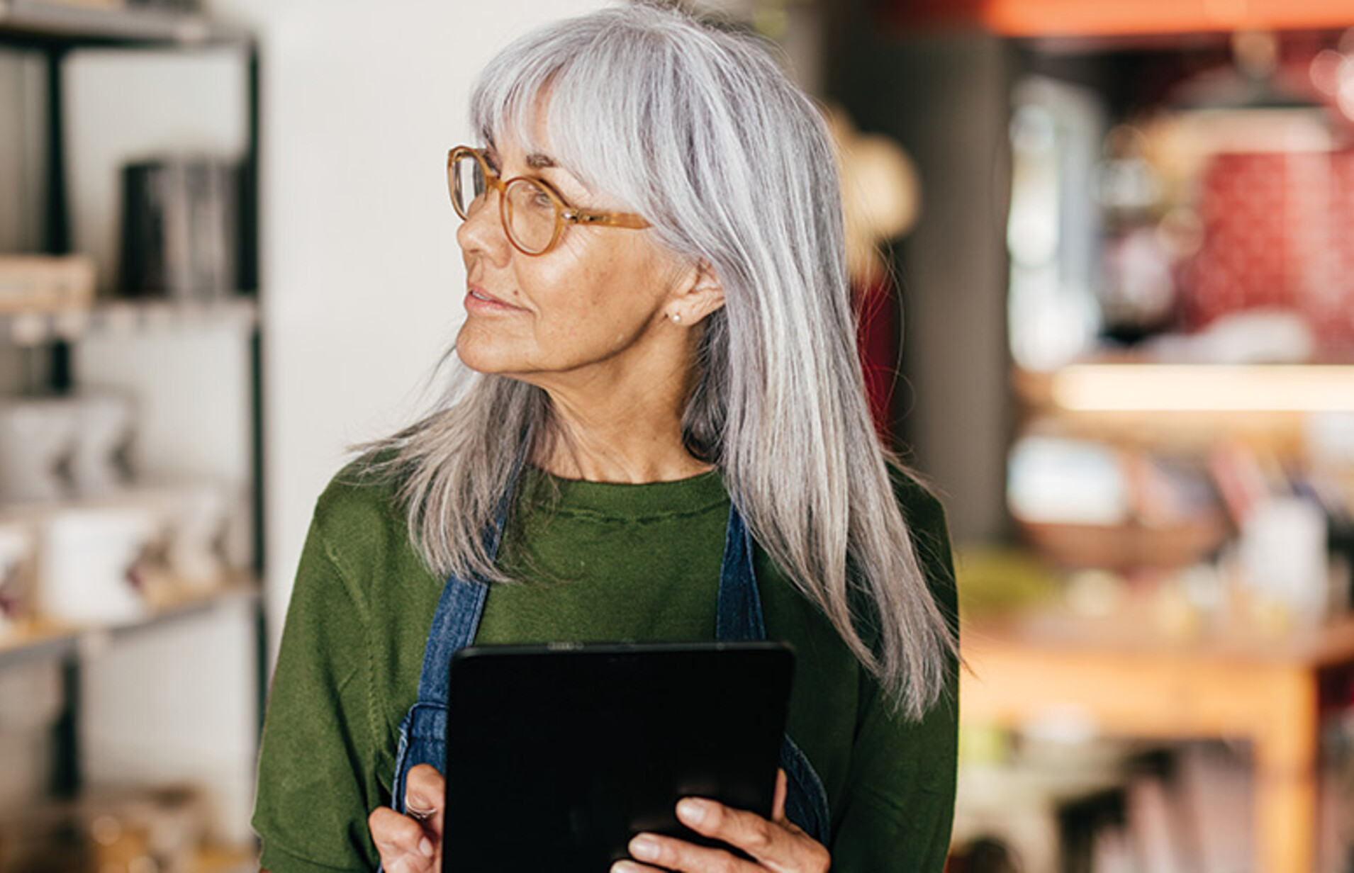 small business owner on tablet