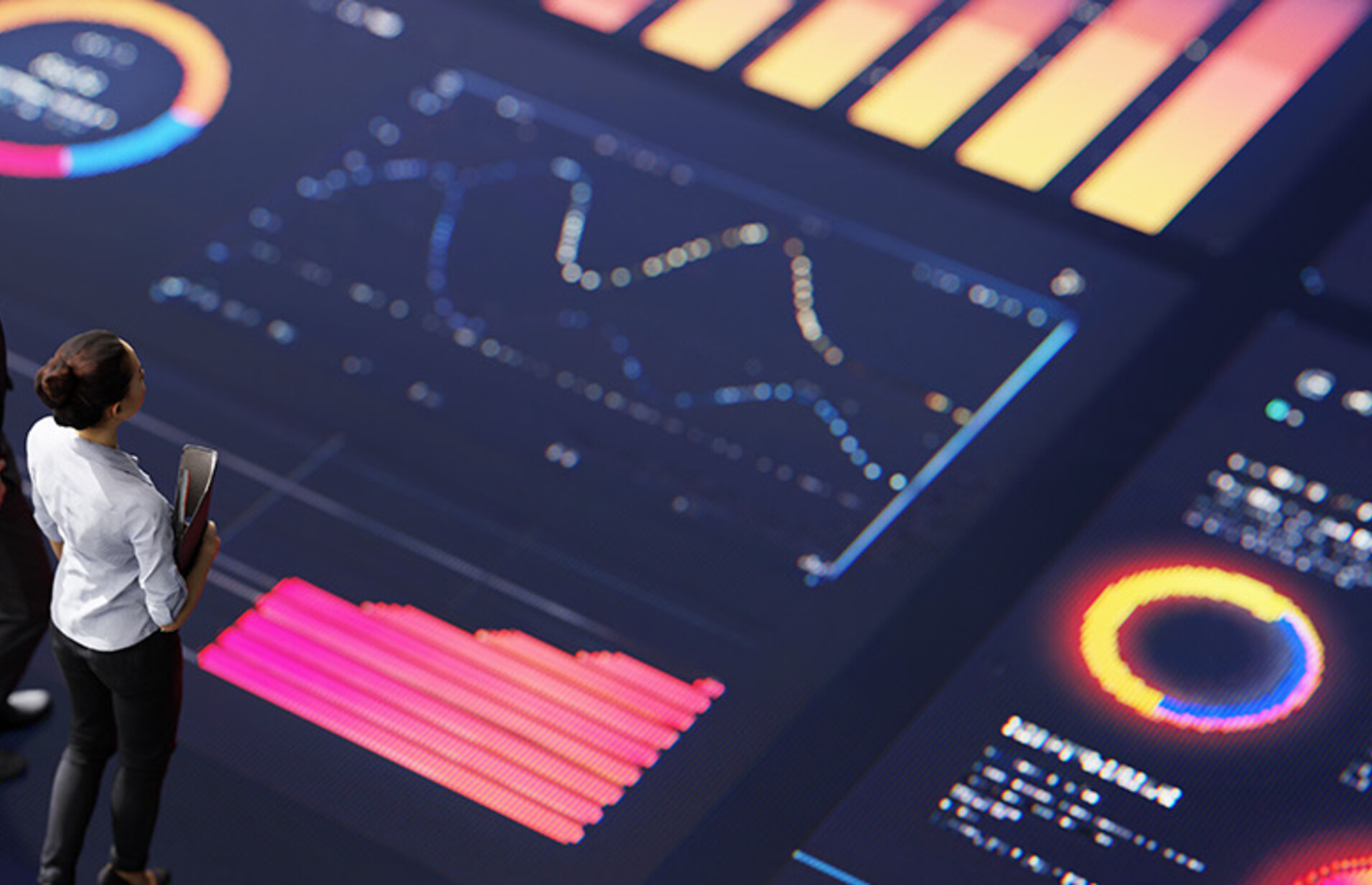 People standing on digital screen