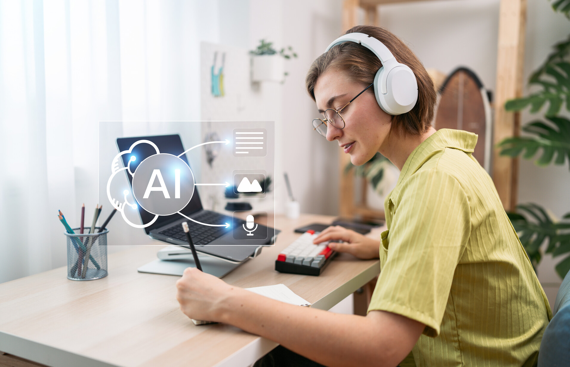 Small business owner using AI