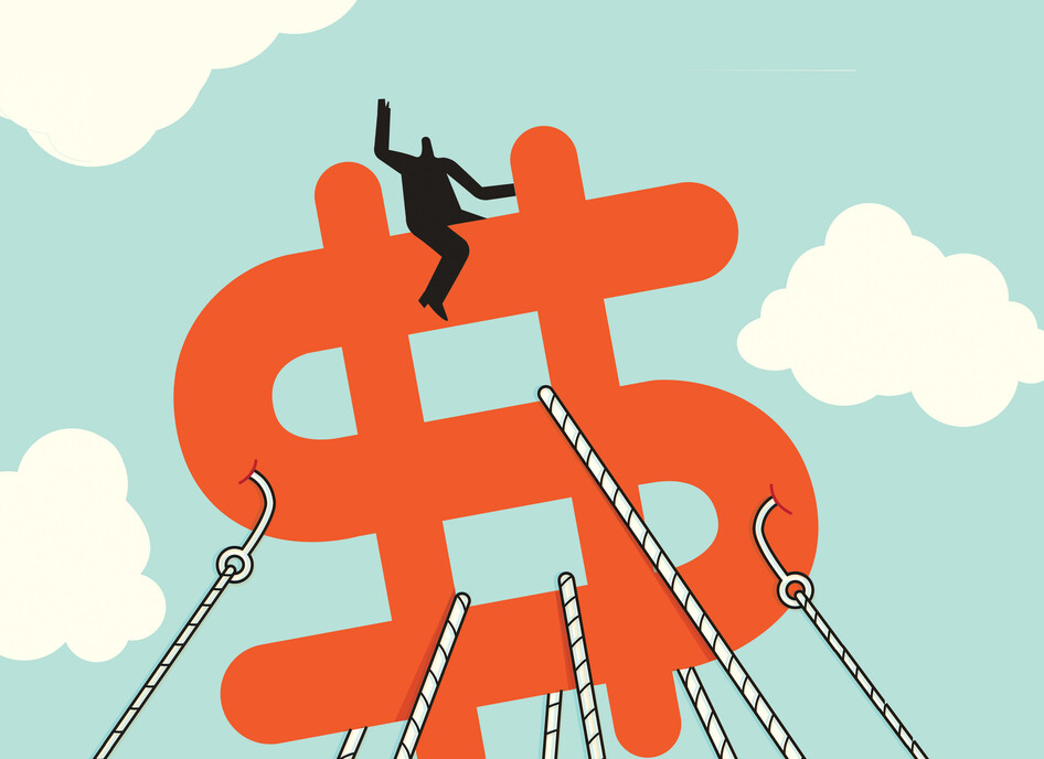 Abstract image of a dollar sign suspended in the clouds