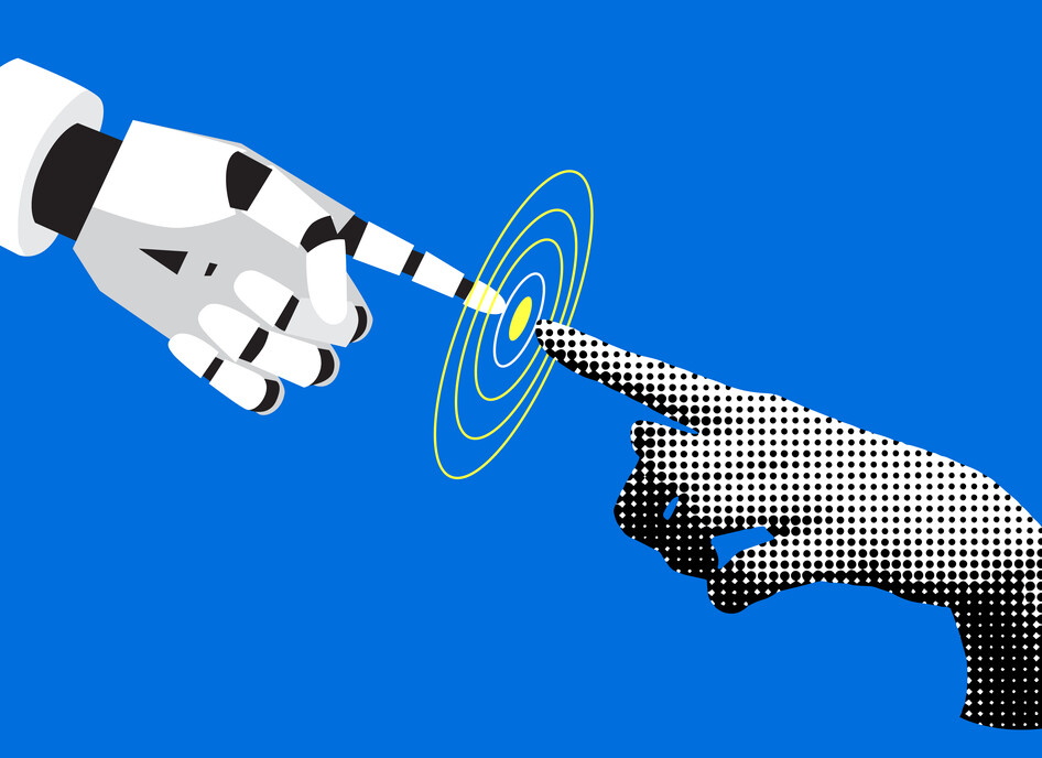 AI and human fingers touching