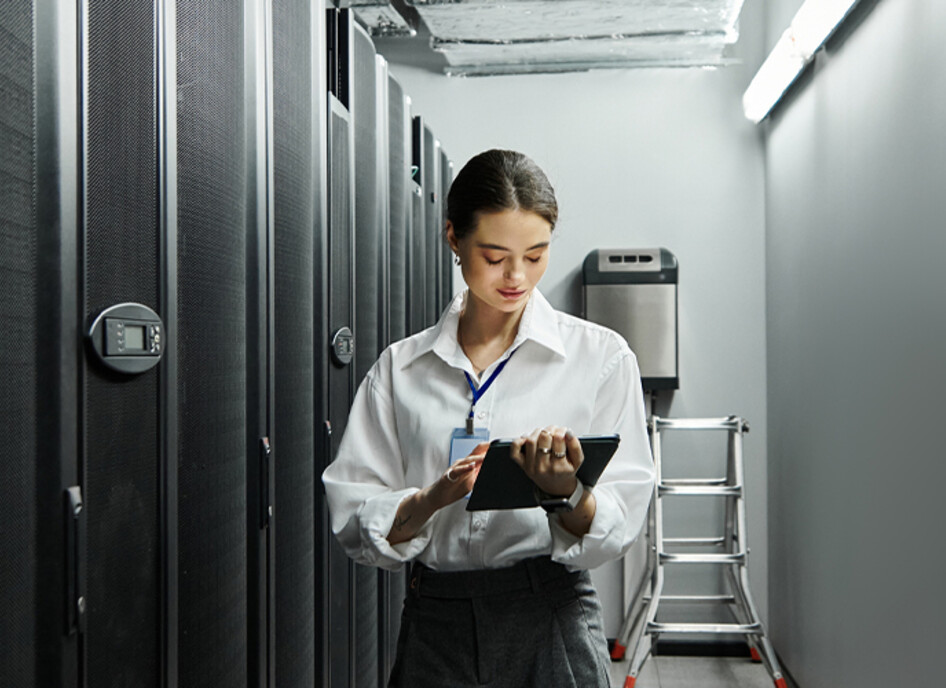IT professional monitoring data center