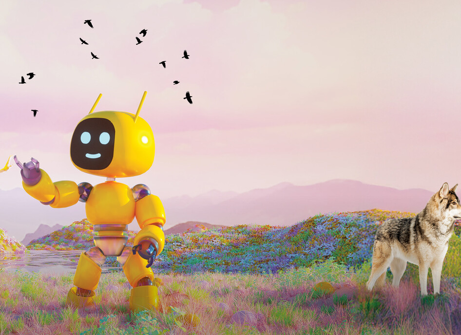 Colorful AI bots in a fairy tale background