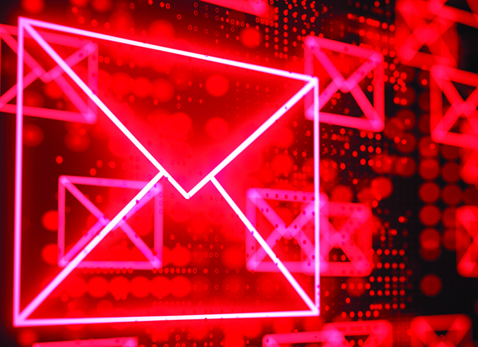 Neon email symbol in red