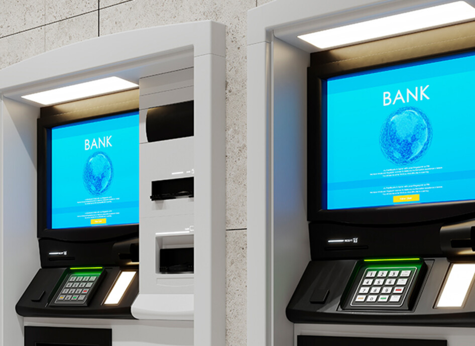 Close-up of ATM machines