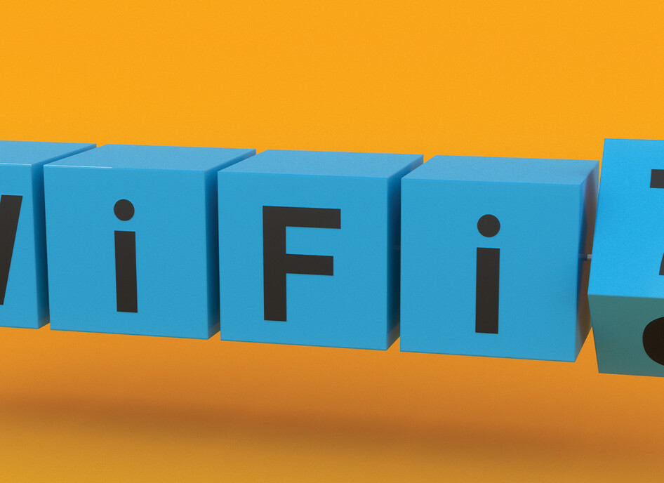 Colorful boxes spelling out WiFi 7