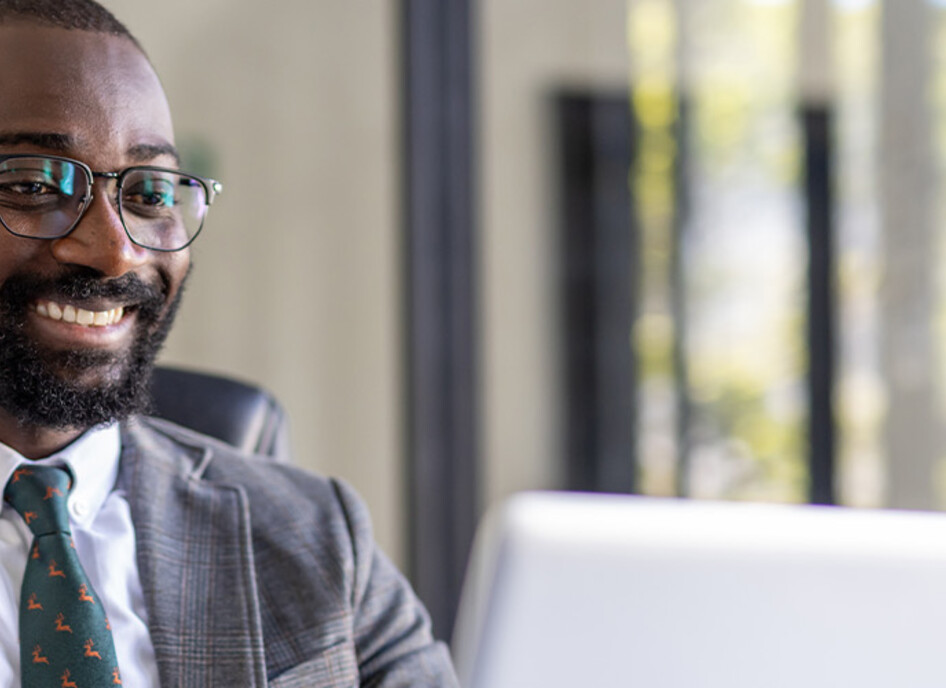 Person using computer in office