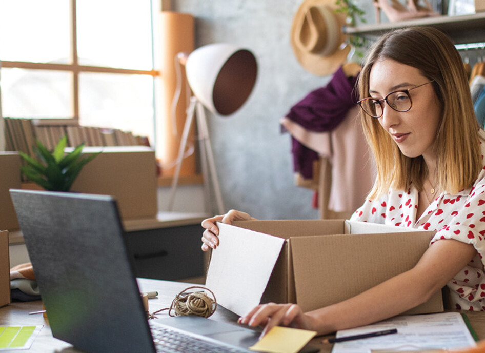 A business owner completes an order