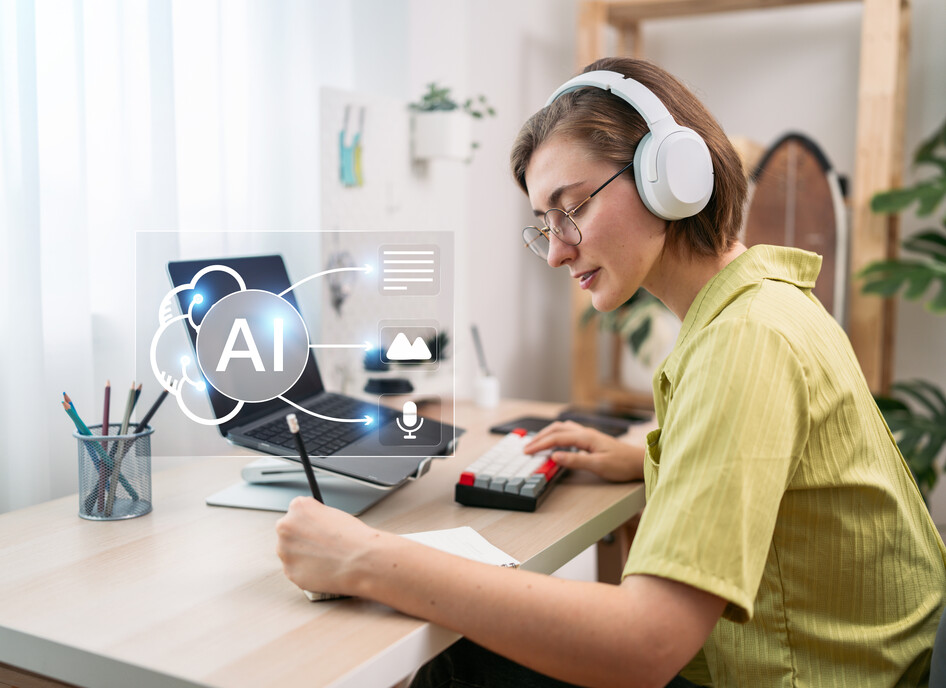 Small business owner using AI