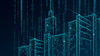 Binary code number data flow. Architecture urban cityscape technology 