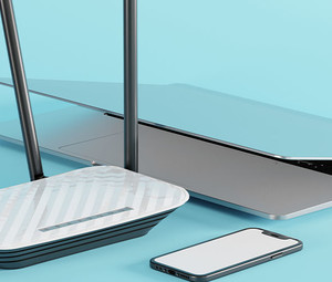 Internet router, laptop and phone