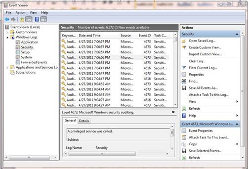 Figure 2: Viewing log data with Windows Event Viewer