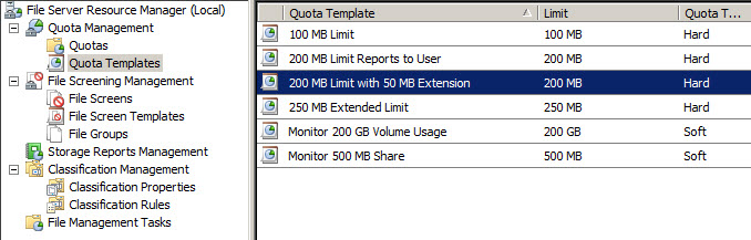 Figure 1: Disk quota templates