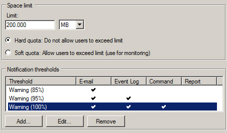 Figure 2: Warning Thresholds in Windows Server