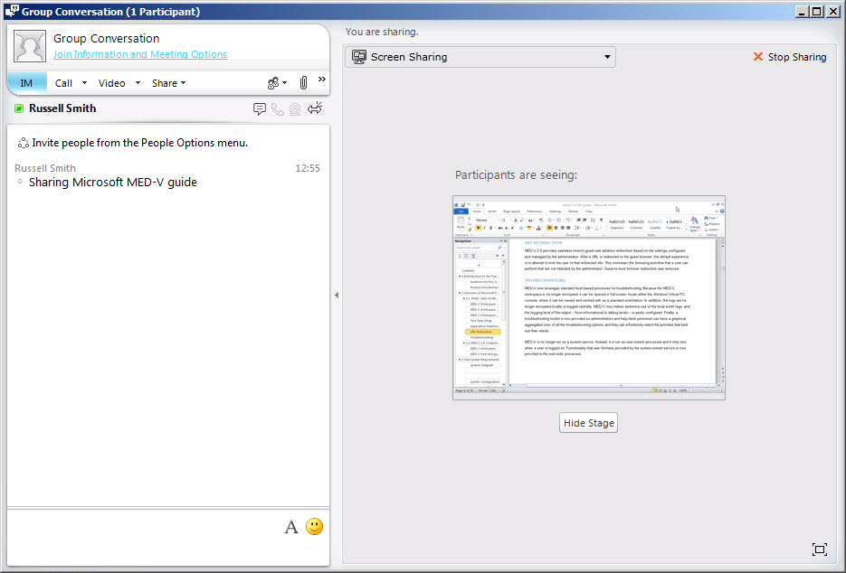 Sharing a Word Document using Lync 2010