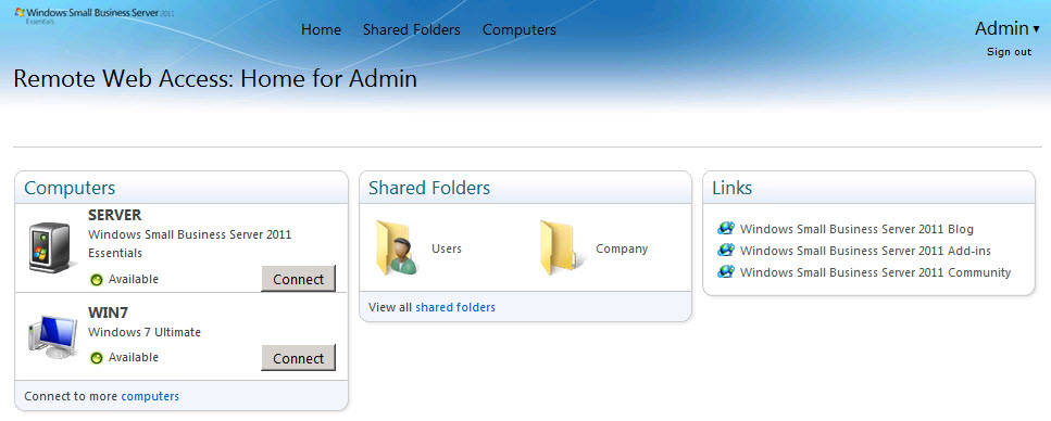 SBS 2011 Essentials Remote Web Access