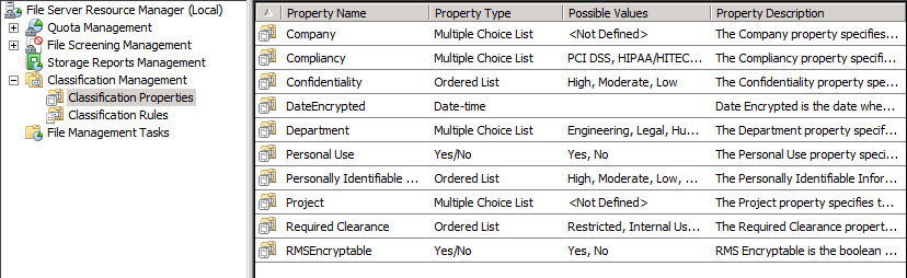 Figure 2 – Classification Properties imported from the package file example