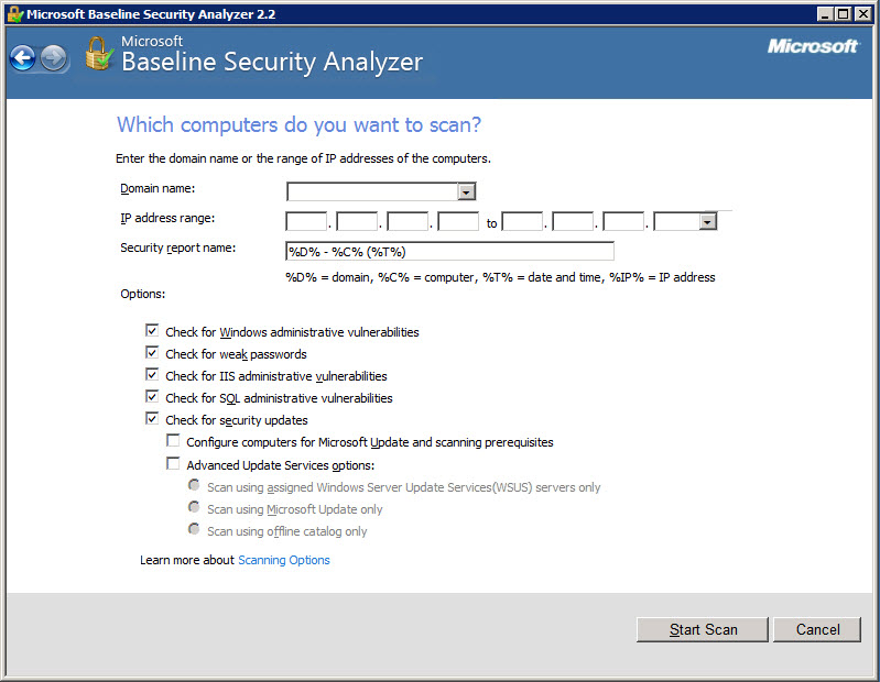Microsoft baseline security analyzer scans systems for sale
