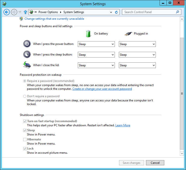 Windows 8 power options