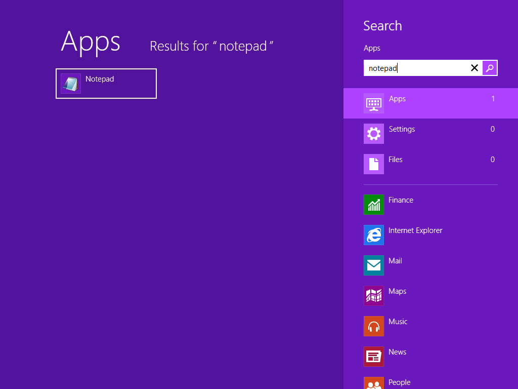 Windows 8 search for apps