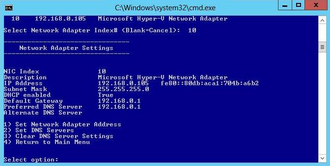 Network settings for Server Core 2012