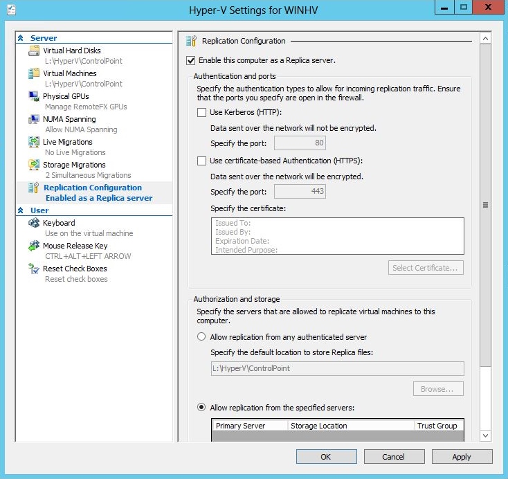 Figure 1 Hyper-V settings