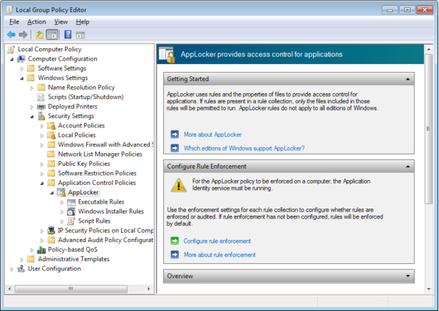 AppLocker can be configured at the local security policy level